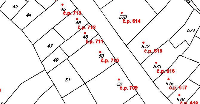 Česká Lípa 710 na parcele st. 50 v KÚ Česká Lípa, Katastrální mapa