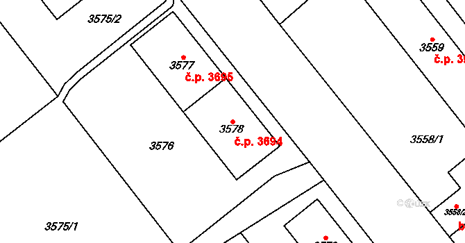 Chomutov 3694 na parcele st. 3578 v KÚ Chomutov I, Katastrální mapa