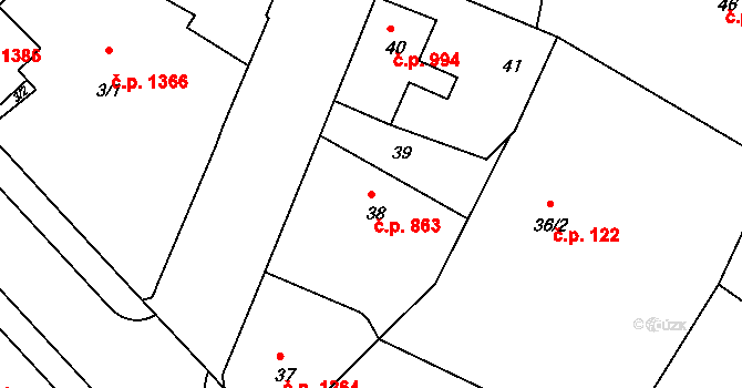 Rumburk 1 863, Rumburk na parcele st. 38 v KÚ Rumburk, Katastrální mapa