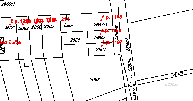 Šlapanice 1187 na parcele st. 2667 v KÚ Šlapanice u Brna, Katastrální mapa