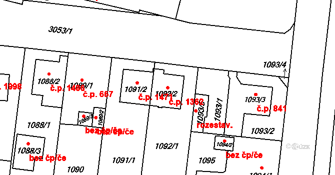 Bolevec 1362, Plzeň na parcele st. 1092/2 v KÚ Bolevec, Katastrální mapa