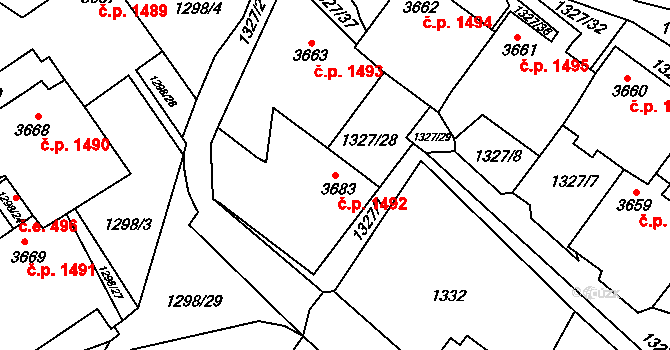 Rumburk 1 1492, Rumburk na parcele st. 3683 v KÚ Rumburk, Katastrální mapa
