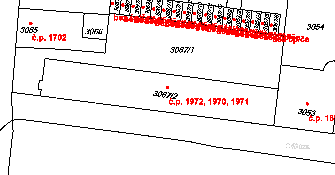 Prostějov 1970,1971,1972 na parcele st. 3067/2 v KÚ Prostějov, Katastrální mapa