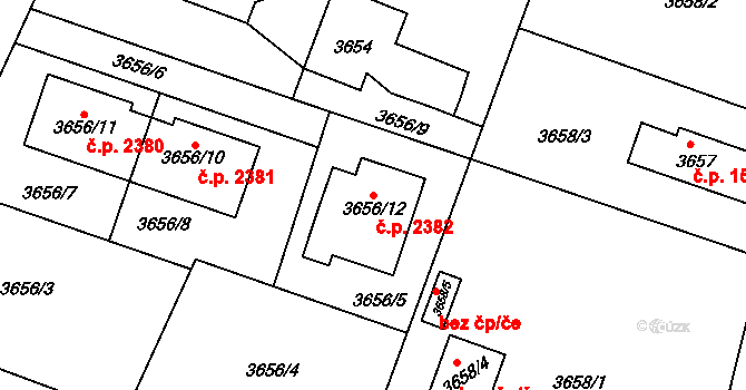 Horní Počernice 2382, Praha na parcele st. 3656/12 v KÚ Horní Počernice, Katastrální mapa