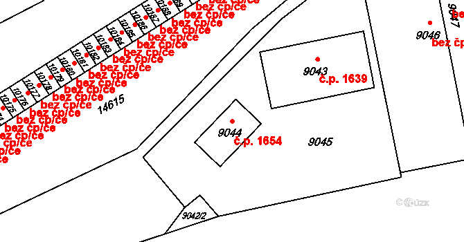 Vsetín 1654 na parcele st. 9044 v KÚ Vsetín, Katastrální mapa