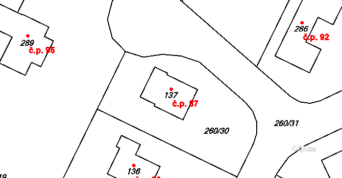 Němčice 87 na parcele st. 137 v KÚ Němčice nad Labem, Katastrální mapa