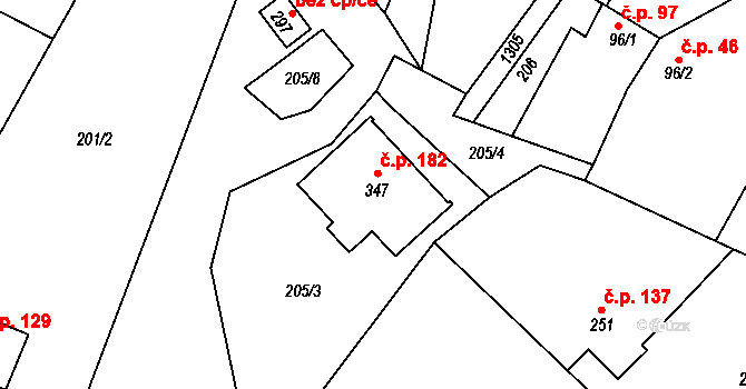 Vojice 182, Podhorní Újezd a Vojice na parcele st. 347 v KÚ Vojice, Katastrální mapa
