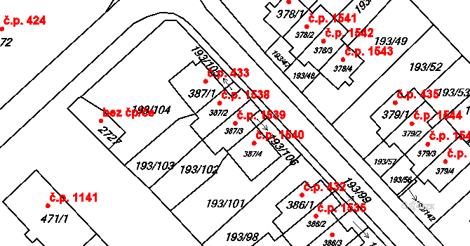 Sezimovo Ústí 1539 na parcele st. 387/3 v KÚ Sezimovo Ústí, Katastrální mapa