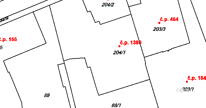 Lipník nad Bečvou I-Město 1380, Lipník nad Bečvou na parcele st. 204/1 v KÚ Lipník nad Bečvou, Katastrální mapa
