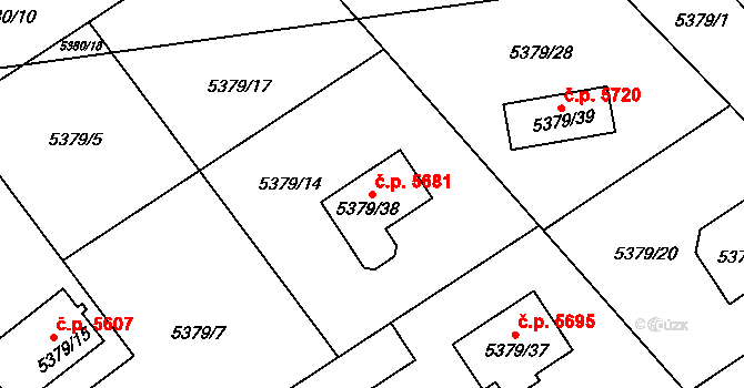 Chomutov 5681 na parcele st. 5379/38 v KÚ Chomutov I, Katastrální mapa