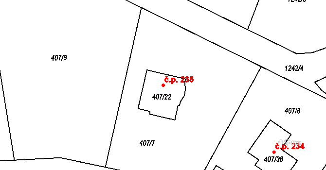 Andělská Hora 235 na parcele st. 407/22 v KÚ Andělská Hora, Katastrální mapa