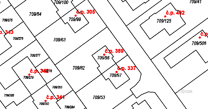 Popůvky 359 na parcele st. 709/98 v KÚ Popůvky u Brna, Katastrální mapa