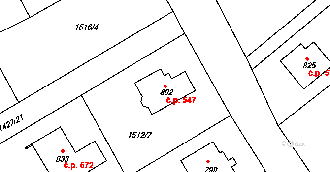 Křižanov 547 na parcele st. 802 v KÚ Křižanov, Katastrální mapa