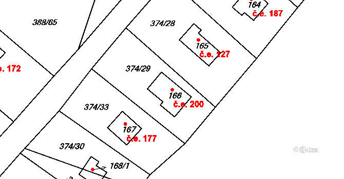 Ústupky 200, Seč na parcele st. 166 v KÚ Proseč u Seče, Katastrální mapa