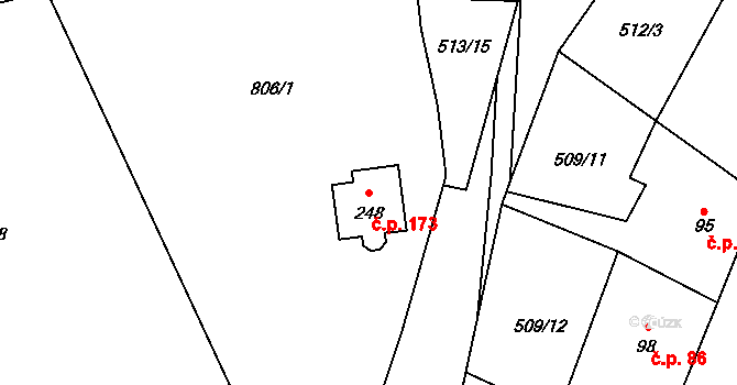 Křoví 173 na parcele st. 248 v KÚ Křoví, Katastrální mapa