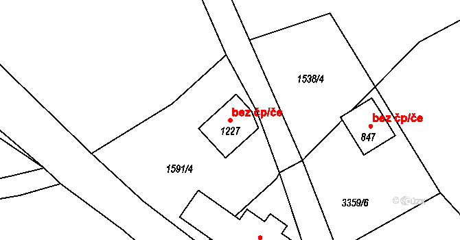 Kořenov 38440288 na parcele st. 1227 v KÚ Polubný, Katastrální mapa