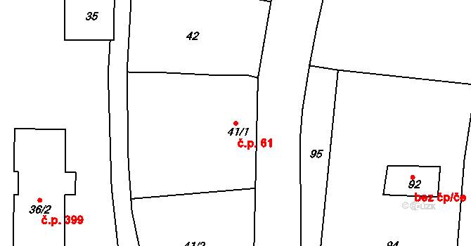 Zádveřice 61, Zádveřice-Raková na parcele st. 41/1 v KÚ Zádveřice, Katastrální mapa