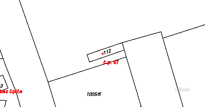 Mířkov 87 na parcele st. 112 v KÚ Mířkov, Katastrální mapa