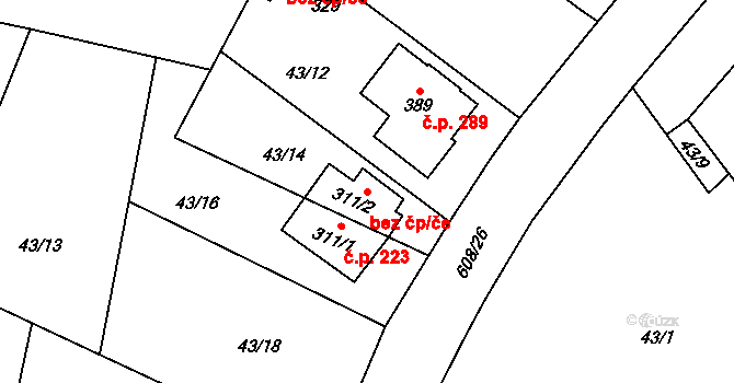 Stěžery 40302288 na parcele st. 311/2 v KÚ Stěžery, Katastrální mapa