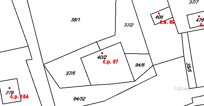 Vlčková 57 na parcele st. 40/2 v KÚ Vlčková, Katastrální mapa