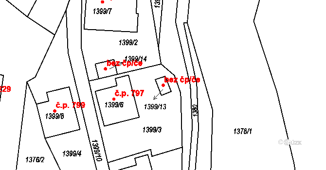 Železný Brod 44219288 na parcele st. 1399/13 v KÚ Železný Brod, Katastrální mapa