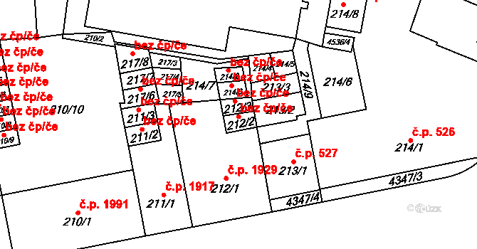 Teplice 45122288 na parcele st. 212/2 v KÚ Teplice, Katastrální mapa