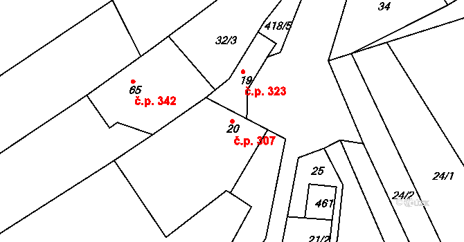 Javorovec 307, Mistřice na parcele st. 20 v KÚ Javorovec, Katastrální mapa
