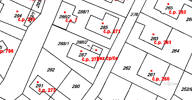 Rudolfov 47969288 na parcele st. 288/2 v KÚ Rudolfov u Českých Budějovic, Katastrální mapa