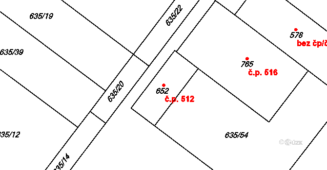 Držovice 512 na parcele st. 652 v KÚ Držovice na Moravě, Katastrální mapa