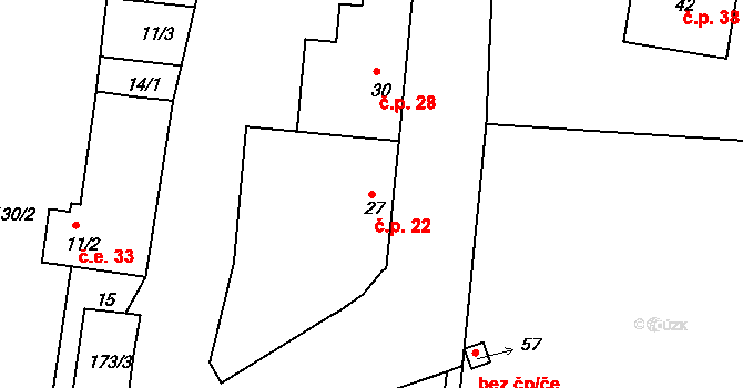 Milá 22, Bečov na parcele st. 27 v KÚ Milá, Katastrální mapa