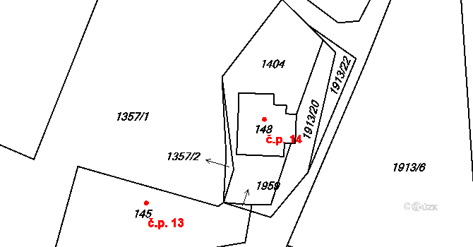 Kvasín 14, Tisovec na parcele st. 148 v KÚ Kvasín, Katastrální mapa