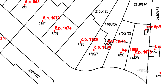 Choceň 1126 na parcele st. 1198 v KÚ Choceň, Katastrální mapa