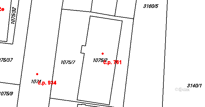 Horní Suchá 761 na parcele st. 1075/2 v KÚ Horní Suchá, Katastrální mapa
