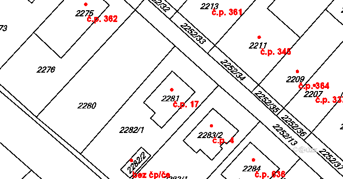 Rapotín 17 na parcele st. 2281 v KÚ Rapotín, Katastrální mapa