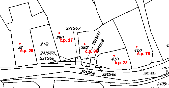 Horní Bělá 85 na parcele st. 39/2 v KÚ Horní Bělá, Katastrální mapa
