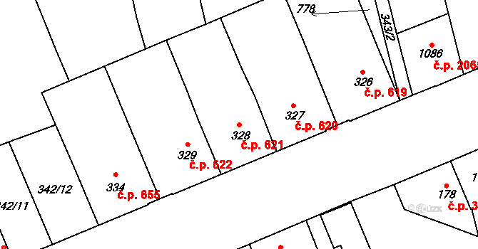 Kralupy nad Vltavou 621 na parcele st. 328 v KÚ Lobeč, Katastrální mapa