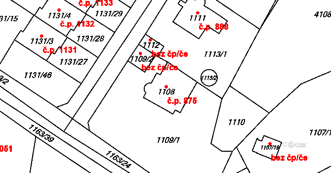 Černošice 875 na parcele st. 1108 v KÚ Černošice, Katastrální mapa