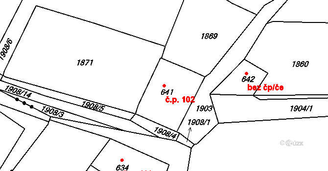 Pila 102, Trhanov na parcele st. 641 v KÚ Trhanov, Katastrální mapa