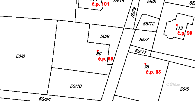 Lohenice 65, Přelouč na parcele st. 60 v KÚ Lohenice u Přelouče, Katastrální mapa