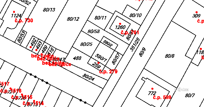 Studánka 279, Pardubice na parcele st. 590/1 v KÚ Studánka, Katastrální mapa