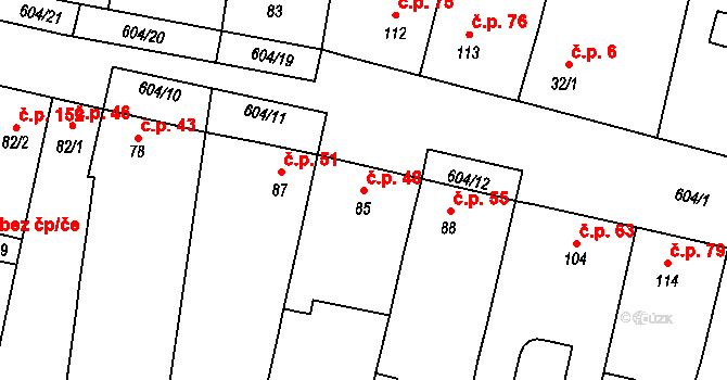 Nové Jesenčany 48, Pardubice na parcele st. 85 v KÚ Nové Jesenčany, Katastrální mapa