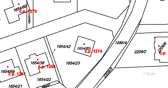 Šumbark 1274, Havířov na parcele st. 1654/65 v KÚ Šumbark, Katastrální mapa