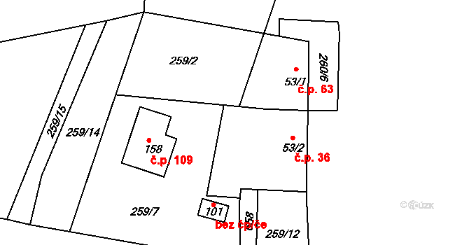 Petrovice 36, Humpolec na parcele st. 53/2 v KÚ Petrovice u Humpolce, Katastrální mapa