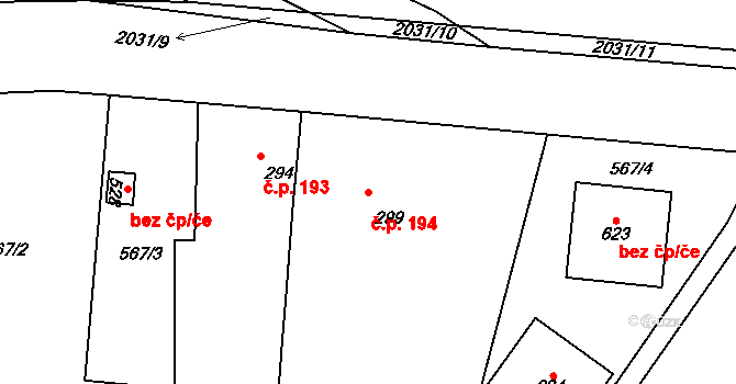 Merklín 194 na parcele st. 299 v KÚ Merklín u Přeštic, Katastrální mapa