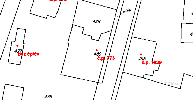 Vejprty 773 na parcele st. 489 v KÚ Vejprty, Katastrální mapa