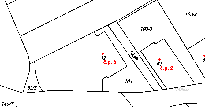 Kobylí Hlava 3, Golčův Jeníkov na parcele st. 12 v KÚ Kobylí Hlava, Katastrální mapa