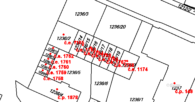 Děčín IV-Podmokly 1766, Děčín na parcele st. 1236/17 v KÚ Podmokly, Katastrální mapa