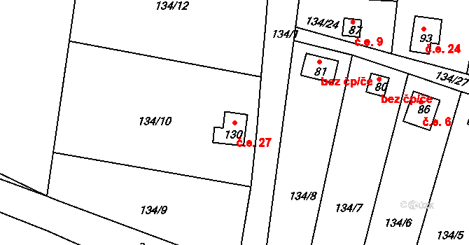 Senkov 27, Zbrašín na parcele st. 130 v KÚ Senkov, Katastrální mapa