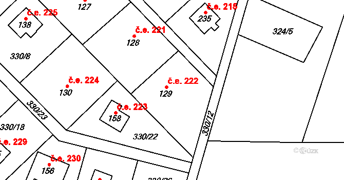 Klokočovská Lhotka 222, Klokočov na parcele st. 129 v KÚ Klokočov, Katastrální mapa
