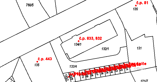 Dobruška 832,833 na parcele st. 134/1 v KÚ Dobruška, Katastrální mapa
